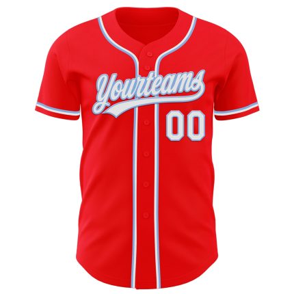 Personalized Fire Red White-Light Blue Baseball Jersey for Kids & Adults, Custom Sports Apparel Personalized Fire Red White-Light