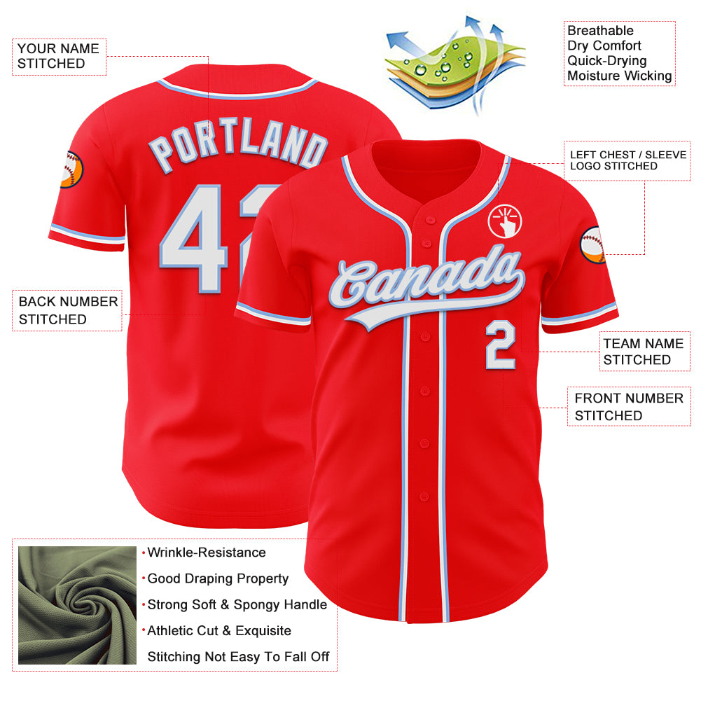 Personalized Fire Red White-Light Blue Baseball Jersey for Kids & Adults, Custom Sports Apparel Personalized Fire Red White-Light - Image 3
