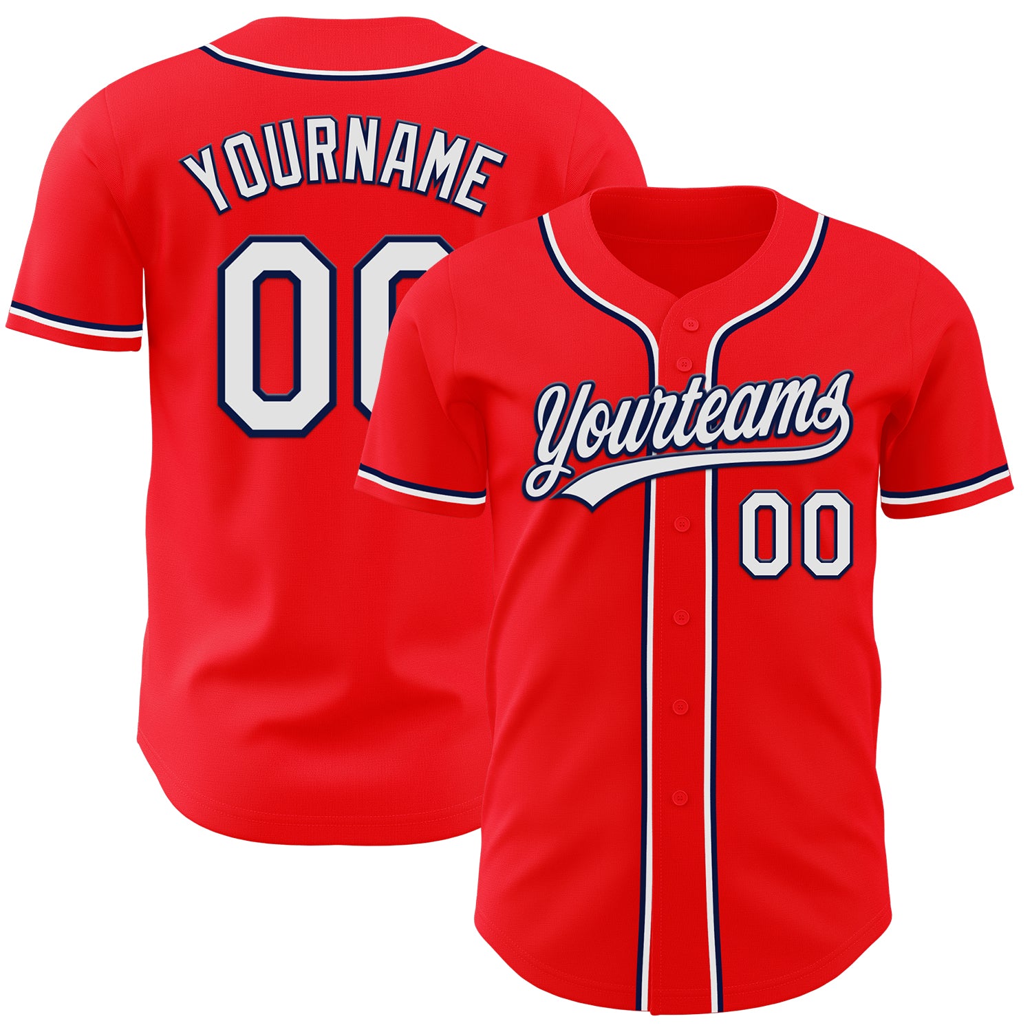 Personalized Custom Name and Number Fire Red White-Navy Baseball Jersey - Authentic Team Apparel Personalized Fire Red White-Navy