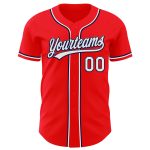 Personalized Custom Name and Number Fire Red White-Navy Baseball Jersey - Authentic Team Apparel Personalized Fire Red White-Navy
