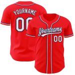 Personalized Baseball Jersey in Fire Red, White & Navy - Custom Team Apparel Personalized Fire Red White-Navy Baseball Jersey