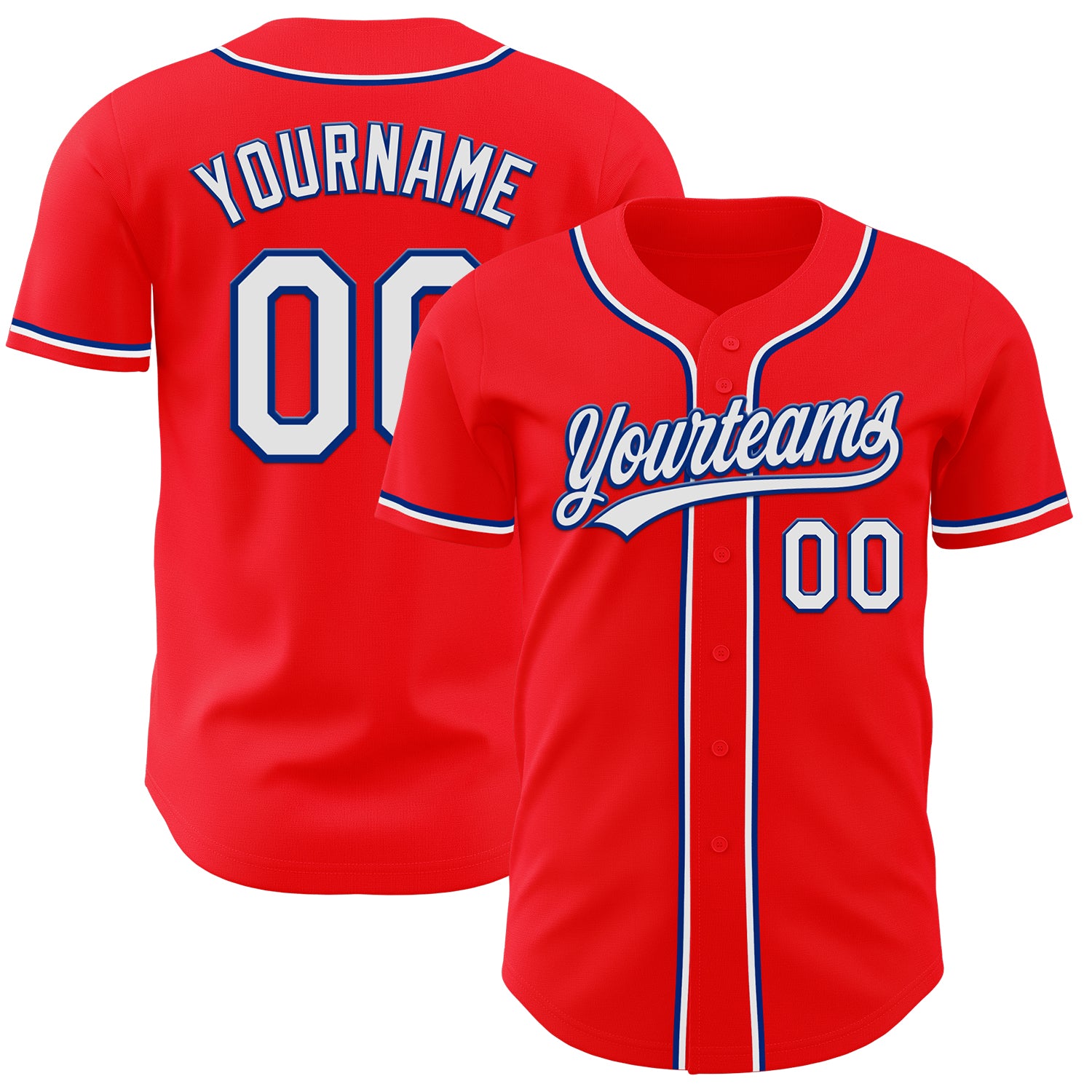 Custom Name and Number Authentic Baseball Jersey - Fire Red White-Royal Team Jersey Personalized Fire Red White-Royal Authentic