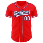 Custom Name and Number Authentic Baseball Jersey - Fire Red White-Royal Team Jersey Personalized Fire Red White-Royal Authentic