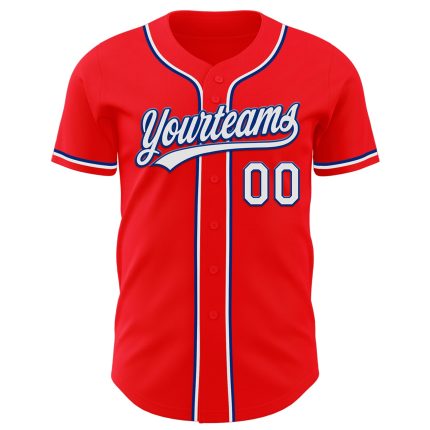 Custom Name and Number Authentic Baseball Jersey - Fire Red White-Royal Team Jersey Personalized Fire Red White-Royal Authentic