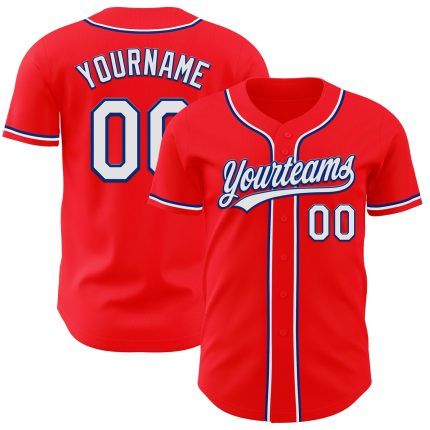 Personalized Fire Red and White-Royal Baseball Jersey for Men, Women, Kids - Custom Team Apparel Personalized Fire Red White-Royal