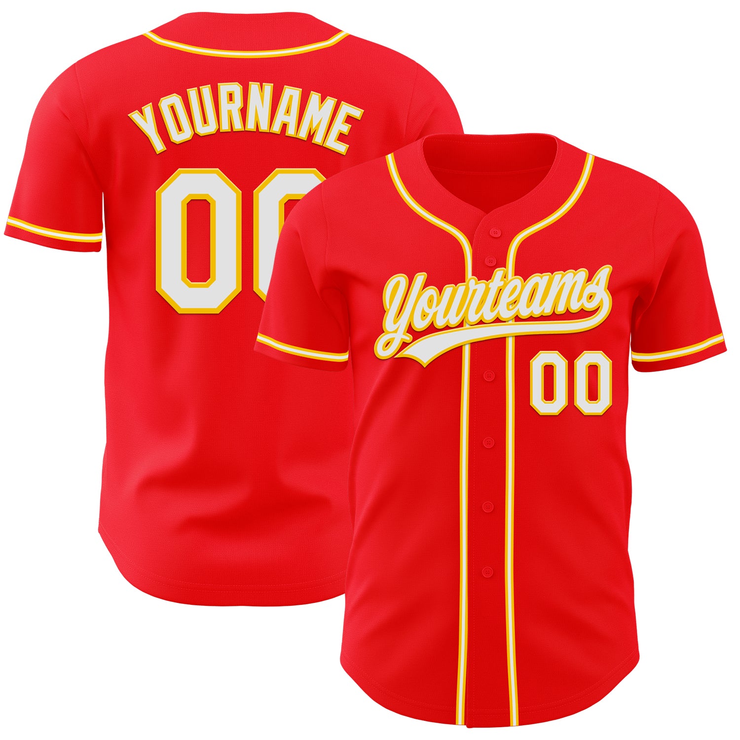 Custom Team Jersey with Personalized Name and Number - Fire Red White Yellow Authentic Baseball Jersey Personalized Fire