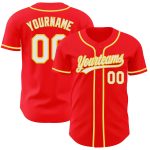 Personalized Fire Red Yellow White Baseball Jersey for Adults and Kids Personalized Fire Red White-Yellow Baseball Jersey