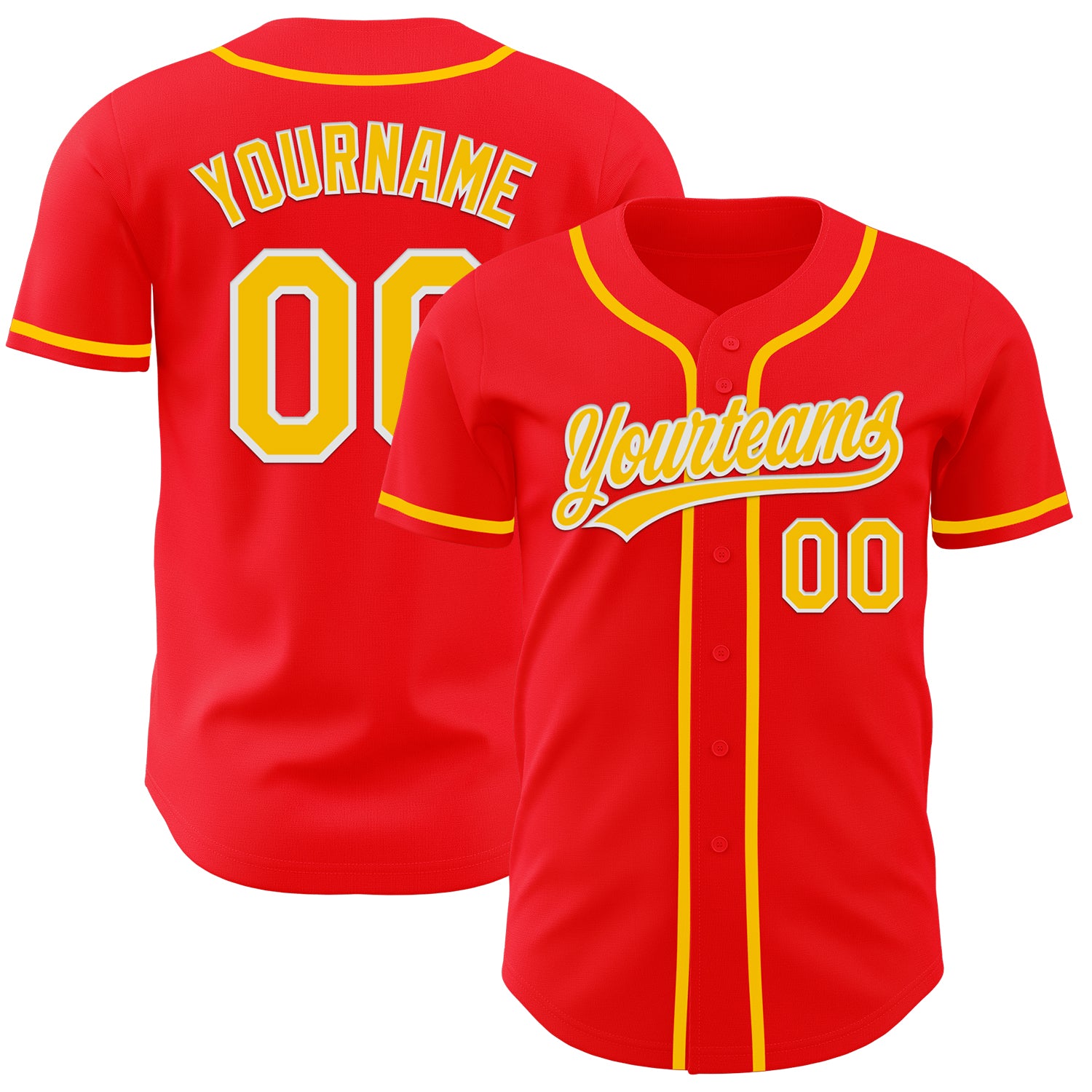 Custom Name Number Authentic Baseball Jersey Fire Red Yellow White Personalized Fire Red Yellow-White Authentic Baseball