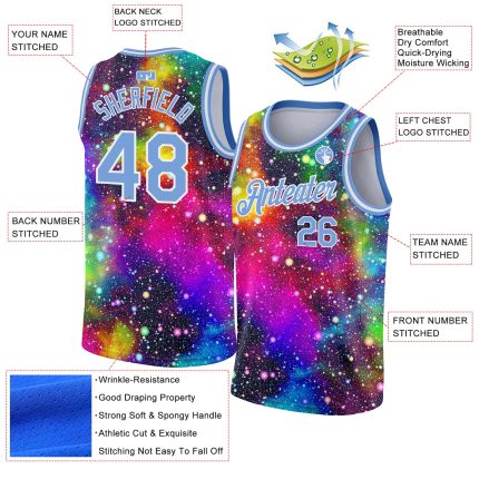 Personalized 3D Basketball Jersey Light Blue-White Galactic Design Personalized Galactic Light Blue-White 3D Basketball Jersey