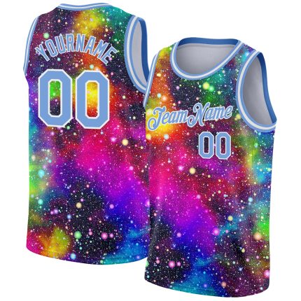 Personalized 3D Basketball Jersey Light Blue-White Galactic Design Personalized Galactic Light Blue-White 3D Basketball Jersey