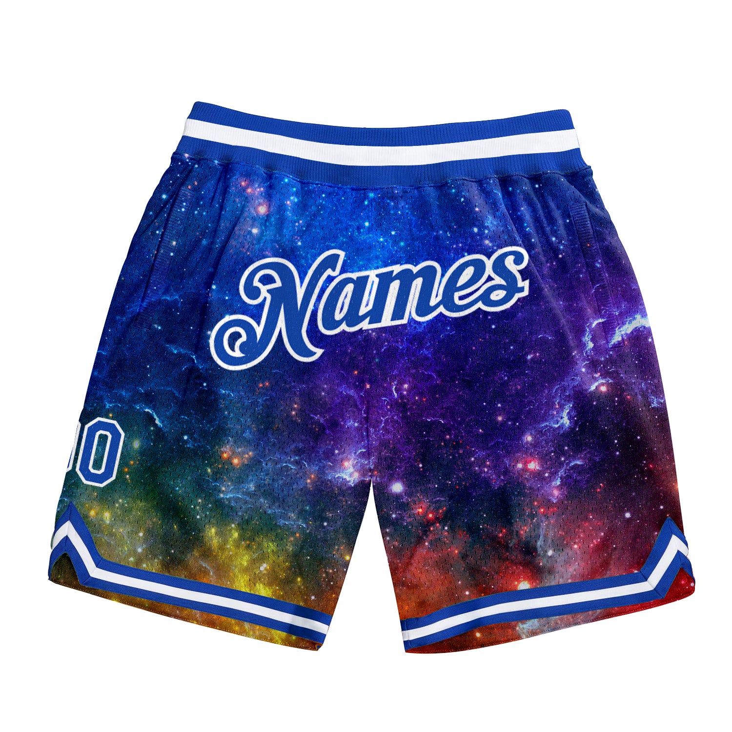 Custom Name and Number Galactic Royal-White 3D Basketball Shorts - Personalized Authentic Team Apparel Personalized Galactic