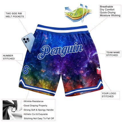 Personalized 3D Galactic Royal-White Basketball Shorts for Men Personalized Galactic Royal-White 3D Basketball Shorts