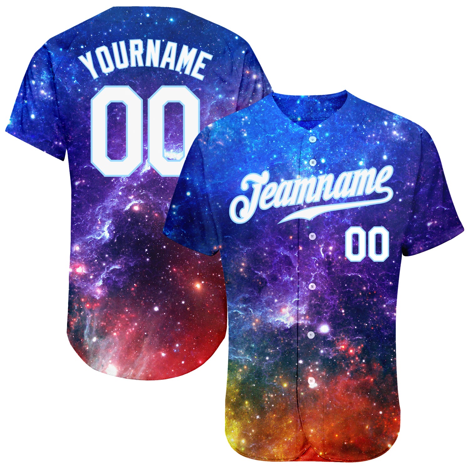 Personalized 3D Galactic Baseball Jersey - White-Light Blue Authentic Design Personalized Galactic White-Light Blue 3D Authentic
