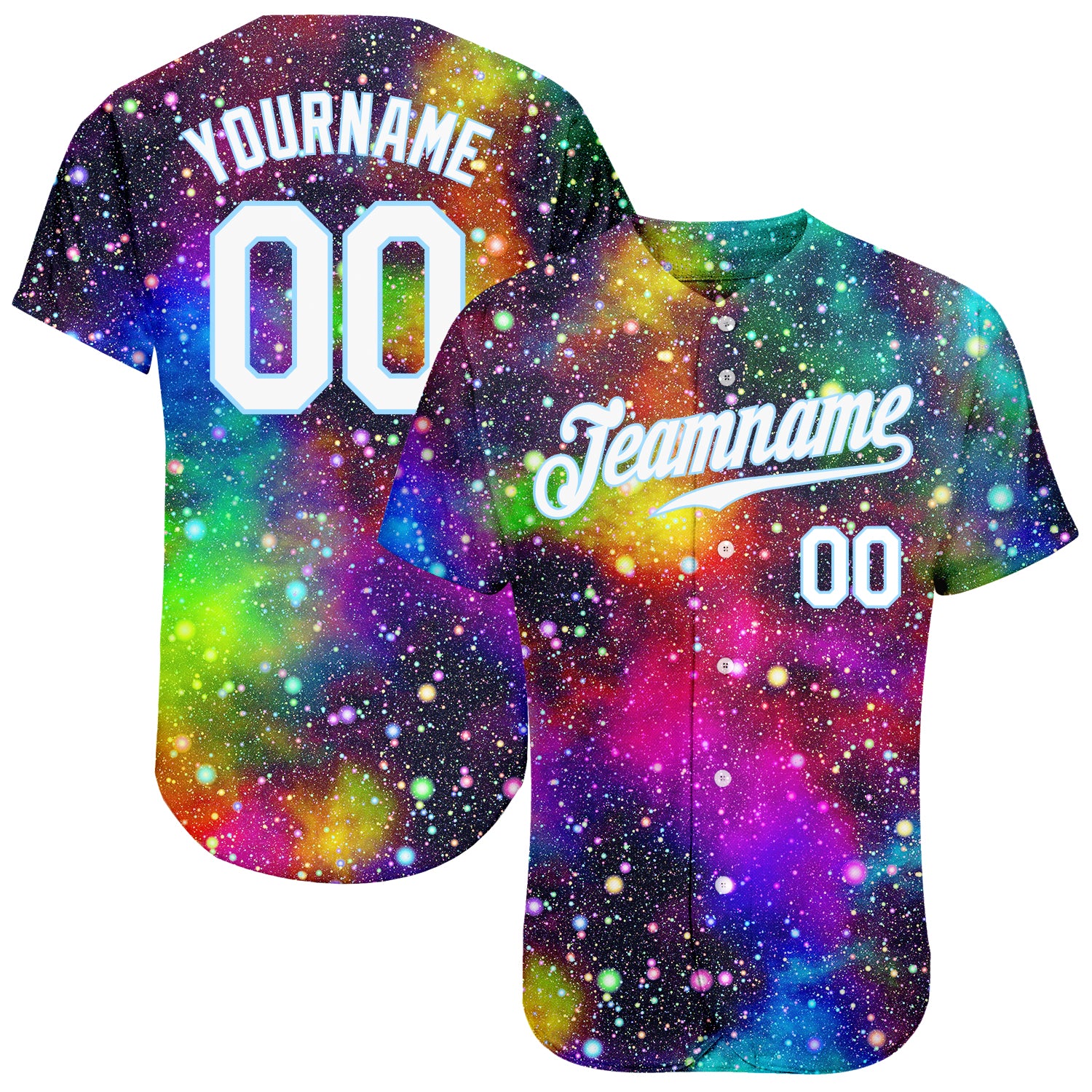 Custom Name and Number 3D Baseball Jersey - Personalized Galactic White and Light Blue Design Personalized Galactic White-Light