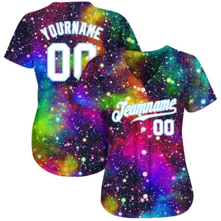 Custom Name and Number 3D Baseball Jersey - Personalized Galactic White and Light Blue Design Personalized Galactic White-Light