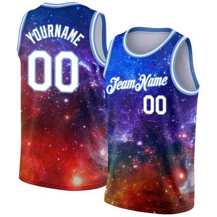 Custom Name and Number 3D Basketball Jersey in Galactic White-Light Blue - Authentic Team Apparel Personalized Galactic White-Light
