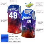 Custom Galactic 3D Basketball Jersey in White and Light Blue - Personalized Sports Apparel Personalized Galactic White-Light