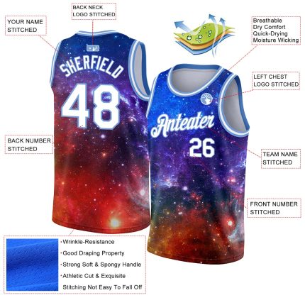 Custom Galactic 3D Basketball Jersey in White and Light Blue - Personalized Sports Apparel Personalized Galactic White-Light
