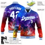 Personalized Varsity Letterman Jacket with Custom Name and Number - White-Light Blue 3D Bomber Design Personalized Galactic
