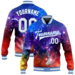 Personalized Varsity Letterman Jacket with Custom Name and Number - White-Light Blue 3D Bomber Design Personalized Galactic