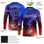Personalized 3D Galactic White-Light Blue Long Sleeve Performance T-Shirt Personalized Galactic White-Light Blue 3D Long