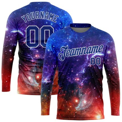 Personalized 3D Galactic White-Light Blue Long Sleeve Performance T-Shirt Personalized Galactic White-Light Blue 3D Long