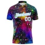 Personalized Galactic 3D Performance Golf Polo Shirt in White & Light Blue - Perfect for Golf Enthusiasts Personalized Galactic