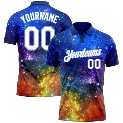 Galactic 3D Performance Golf Polo Shirt White Light Blue Personalized Personalized Galactic White-Light Blue 3D Performance