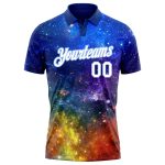 Custom Name Number 3D Performance Golf Polo Shirt - Personalized Galactic White Light Blue Design Personalized Galactic White-Light