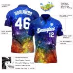 Custom Name Number 3D Performance Golf Polo Shirt - Personalized Galactic White Light Blue Design Personalized Galactic White-Light