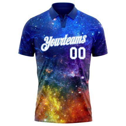 Galactic 3D Performance Golf Polo Shirt White Light Blue Personalized Personalized Galactic White-Light Blue 3D Performance
