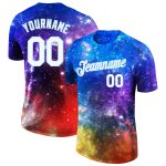 Custom 3D Galactic Performance T-Shirt in White and Light Blue, Personalized Design Personalized Galactic White-Light Blue