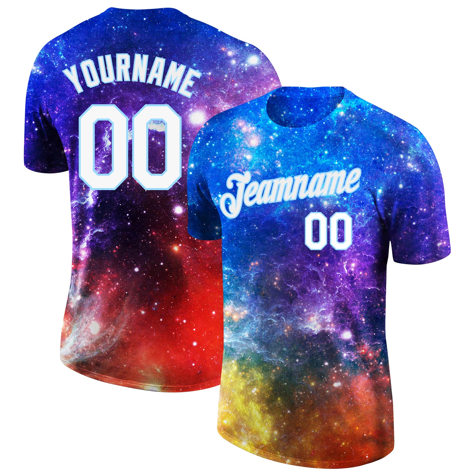 Custom Name and Number 3D Performance T-Shirt in Galactic White-Light Blue for Teams Personalized Galactic White-Light Blue