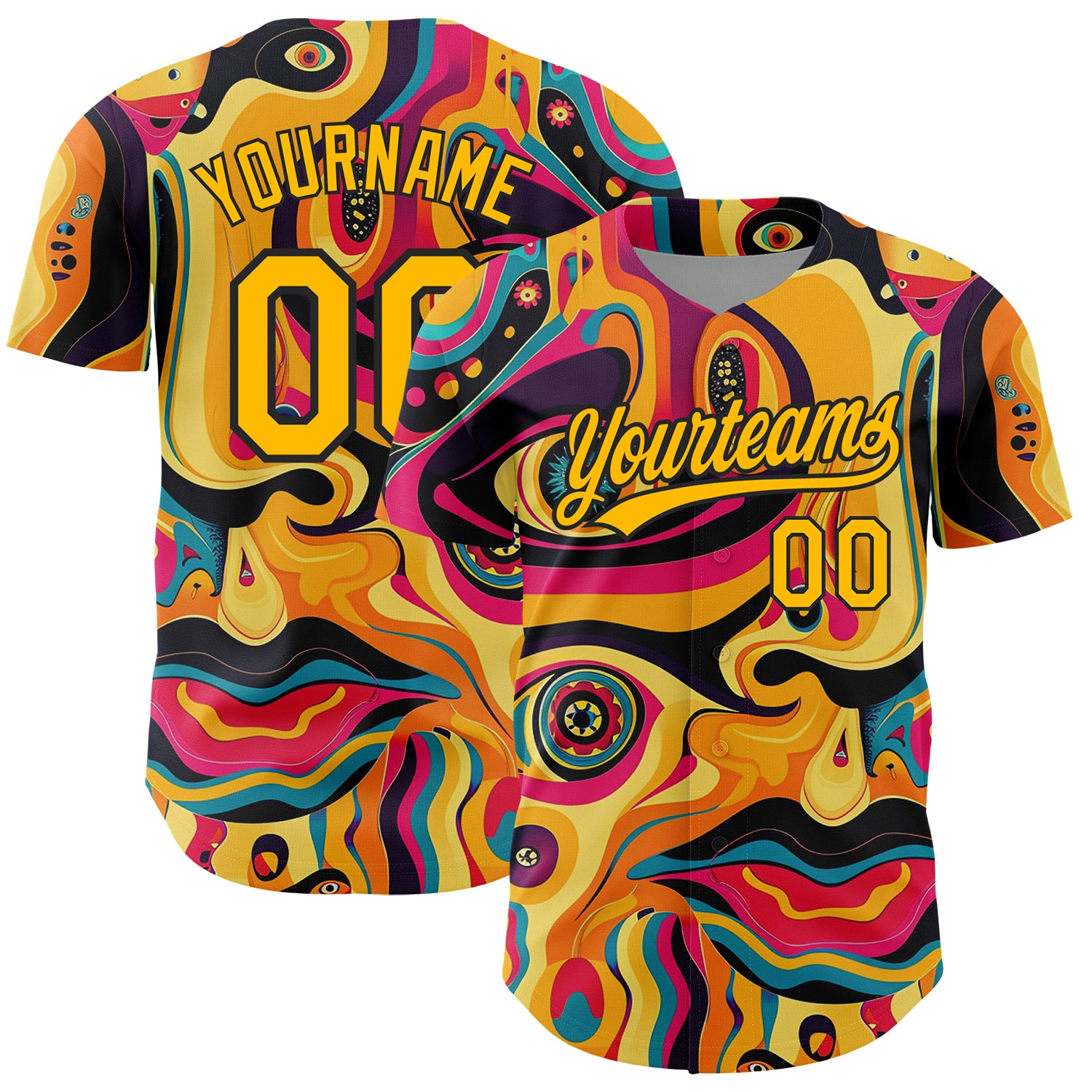 Personalized Gold Black 3D Abstract Baseball Jersey - Unique Custom Art Design Personalized Gold Black 3D Abstract Painting