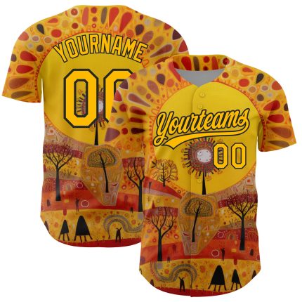 Personalized Gold Black 3D Painting Baseball Jersey Custom Artwork Design Personalized Gold Black 3D Abstract Painting Baseball