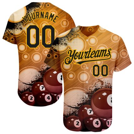 Personalized Gold Black 3D Billiards Jersey - Custom Baseball Jersey for Fans Personalized Gold Black 3D Billiards Baseball