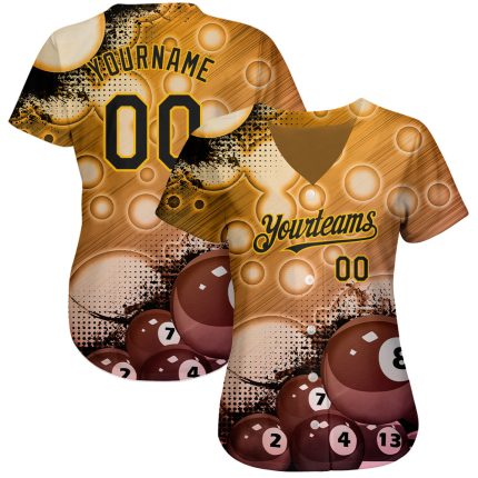 Personalized Gold Black 3D Billiards Jersey - Custom Baseball Jersey for Fans Personalized Gold Black 3D Billiards Baseball