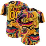 Personalized Black Gold 3D Abstract Pattern Baseball Jersey, Unique Design Authentic Jersey for Fans Personalized Gold Black