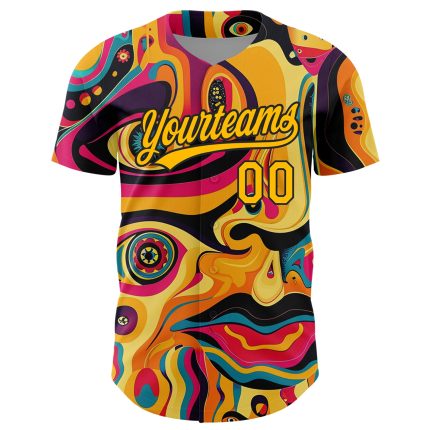 Personalized Black Gold 3D Abstract Pattern Baseball Jersey, Unique Design Authentic Jersey for Fans Personalized Gold Black