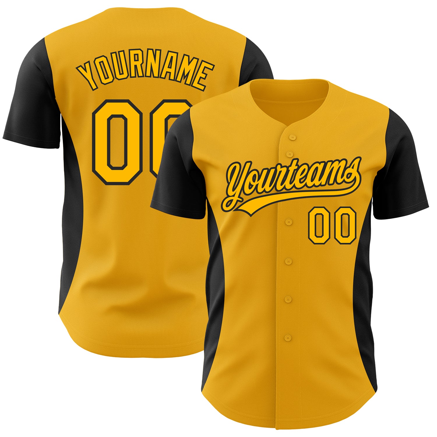 Custom Name Number Authentic Baseball Jersey with Personalized Black Gold 3D Side Stripes Personalized Gold Black 3D Pattern