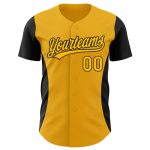 Custom Name Number Authentic Baseball Jersey with Personalized Black Gold 3D Side Stripes Personalized Gold Black 3D Pattern