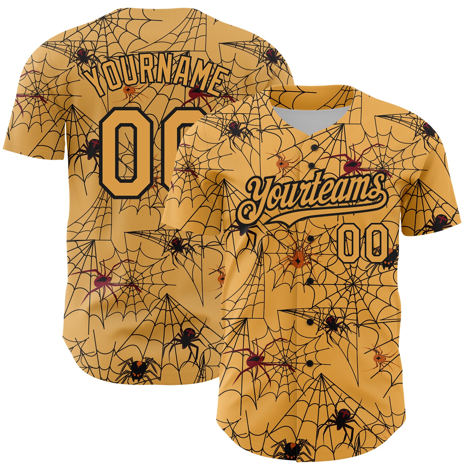 Custom Name Number Authentic Baseball Jersey with 3D Gold Black Spider Web Design - Personalized Team Apparel Personalized