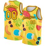 Custom Name Number Basketball Jersey for Summer Hawaii Beach - Personalized Gold Black 3D Pattern Design Personalized Gold