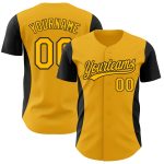 Custom Black Gold 3D Baseball Jersey with Side Stripes - Personalized Sports Apparel Personalized Gold Black 3D Side Stripes