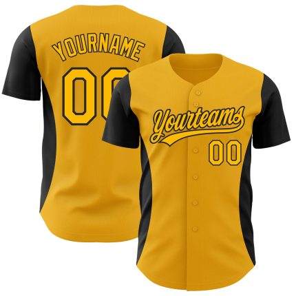 Custom Black Gold 3D Baseball Jersey with Side Stripes - Personalized Sports Apparel Personalized Gold Black 3D Side Stripes