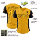 Custom Black Gold 3D Baseball Jersey with Side Stripes - Personalized Sports Apparel Personalized Gold Black 3D Side Stripes