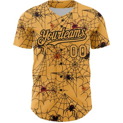 Personalized Gold Black 3D Spider Web Jersey for Baseball - Custom Design Personalized Gold Black 3D Spider Web Baseball