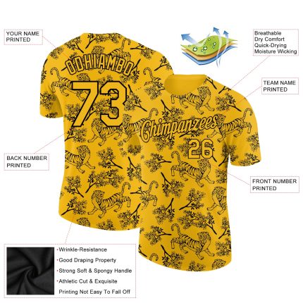 Personalized 3D Tiger T-Shirt in Gold and Black - Custom Performance Tee Personalized Gold Black 3D Tiger Performance T-Shirt