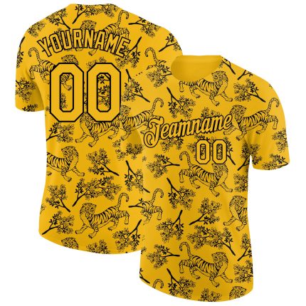 Personalized 3D Tiger T-Shirt in Gold and Black - Custom Performance Tee Personalized Gold Black 3D Tiger Performance T-Shirt