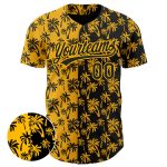 Personalized Gold Black 3D Hawaii Palm Trees Baseball Jersey for Men Women Personalized Gold Black 3D Tropical Hawaii Palm